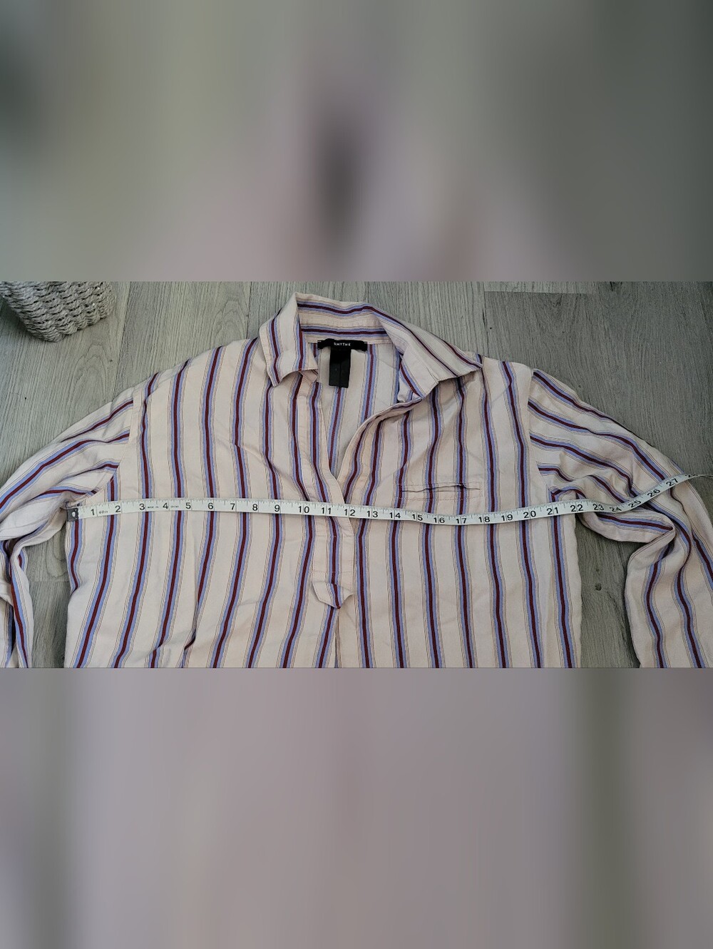 Smythe Over the Head Shirt Ecru Banker Striped Cream & Blue Blouse, Extra Large - Picture 5 of 14
